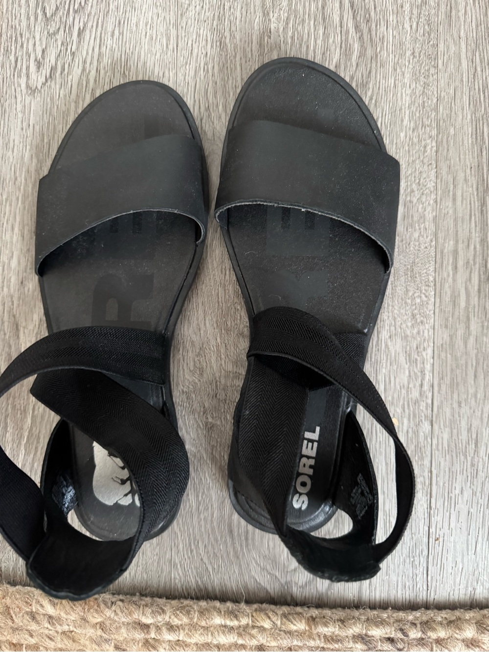 Sorel Black Elastic Strap Slide Sandals